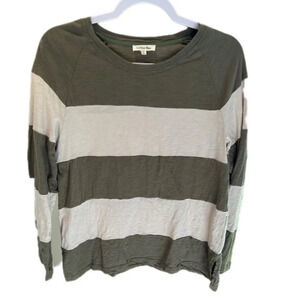 Women's Small Cream and Olive Color Block Long Sleeve Top